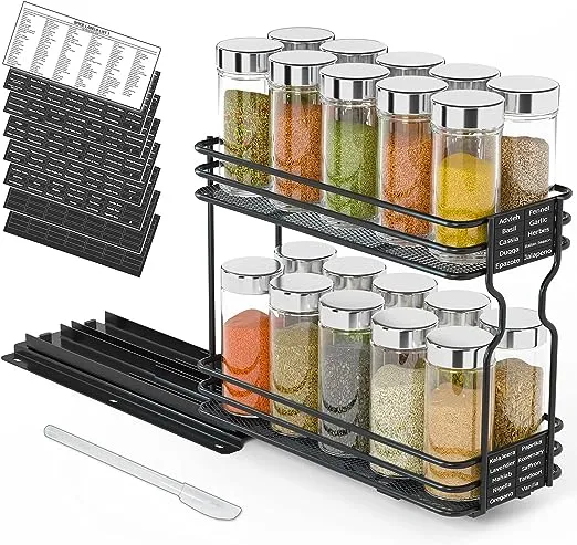 SpaceAid Pull Out Spice Rack Organizer for Cabinet, Heavy Duty Slide Out Seasoning Kitchen Organizer, Cabinet Organizer, with Labels and Chalk Marker, 4.5" W x10.75 D x8.5 H, 1 Drawer 2-Tier