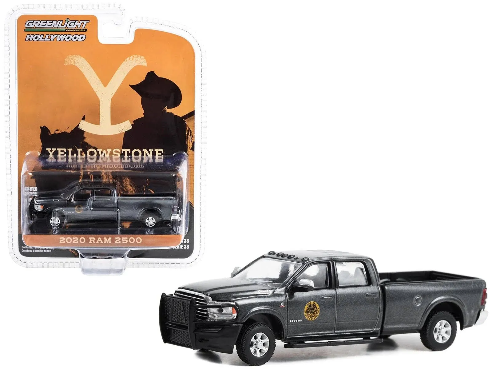 2020 RAM 2500 PICKUP TRUCK DARK GRAY &#034;YELLOWSTONE&#034; 1/64 BY GREENLIGHT 44990 F