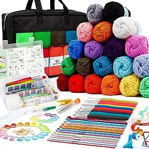 20 Large Acrylic Yarn Skeins-105 PCS Crochet Kit with Hooks Yarn Set, Premium Bundle Includes 2000 Yards Yarn Balls, Needles, Accessories, Ideal Starter Pack for Kids Adults Beginner Professionals