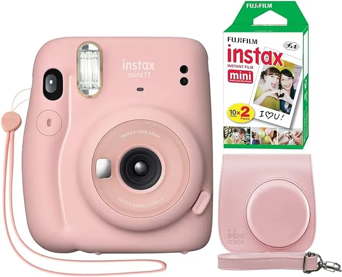 Fujifilm Instax Mini 11 Instant Camera Blush Pink + Minimate Custom Case + Fuji Instax Film 20 Sheets Twin Pack