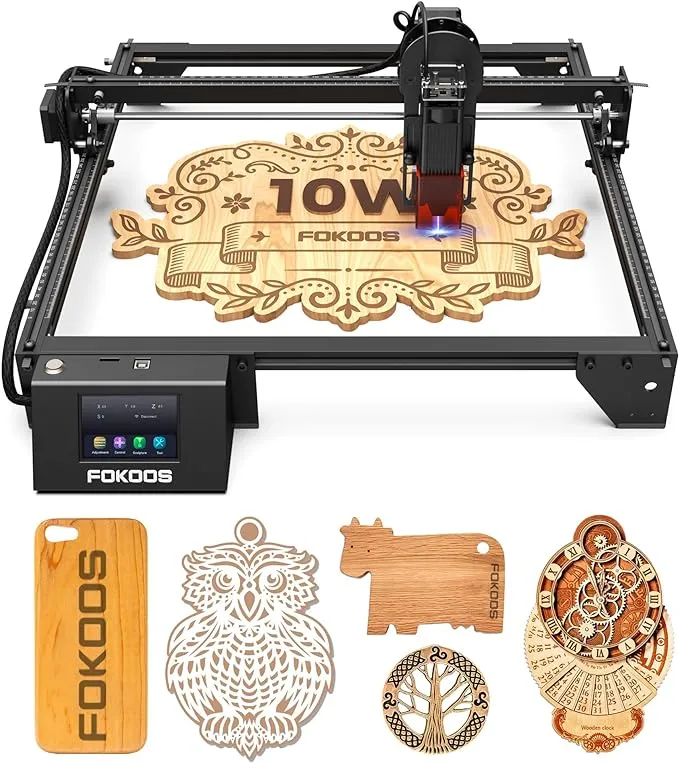 FOKOOS Laser Engraver, FE10 10W Output Laser Engraving Machine with 3.5" Touch Screen, 0.06mm Dual-Beam, 60W Laser Cutter for Wood Metal Leather Acrylic Glass DIY, 16"*16" Working Area