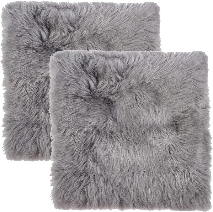 Set of 2, Natural Sheepskin Chairpad with Non-Slip Backing | 100% Real New Zealand Wool Sheepskin for Car Seat, Accent Chair, or Vanity Chair, Grey