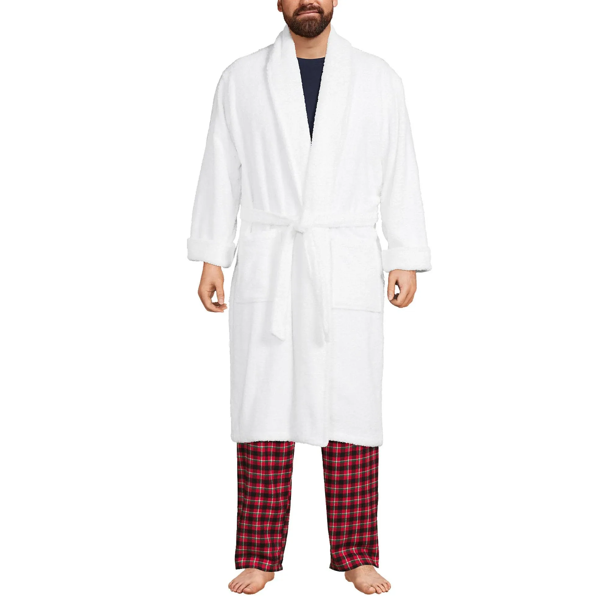 Lands' End Men's Calf Length Turkish Terry Robe - Soft Blue Haze