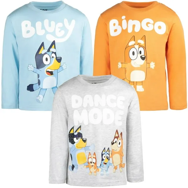 Bluey Kids 3 Pack Long Sleeve Graphic T-Shirt