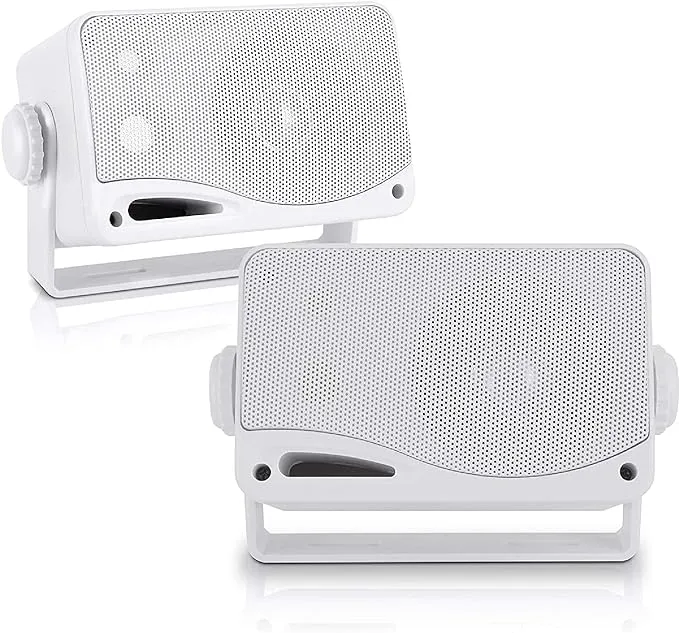 Pyle 3-Way Weatherproof Outdoor Speaker Set - 3.5 Inch 200W Pair of Marine Grade Mount Speakers - in a Heavy Duty ABS Enclosure Grill - Home, Boat, Poolside, Patio, Indoor Outdoor Use -PLMR24 (White)