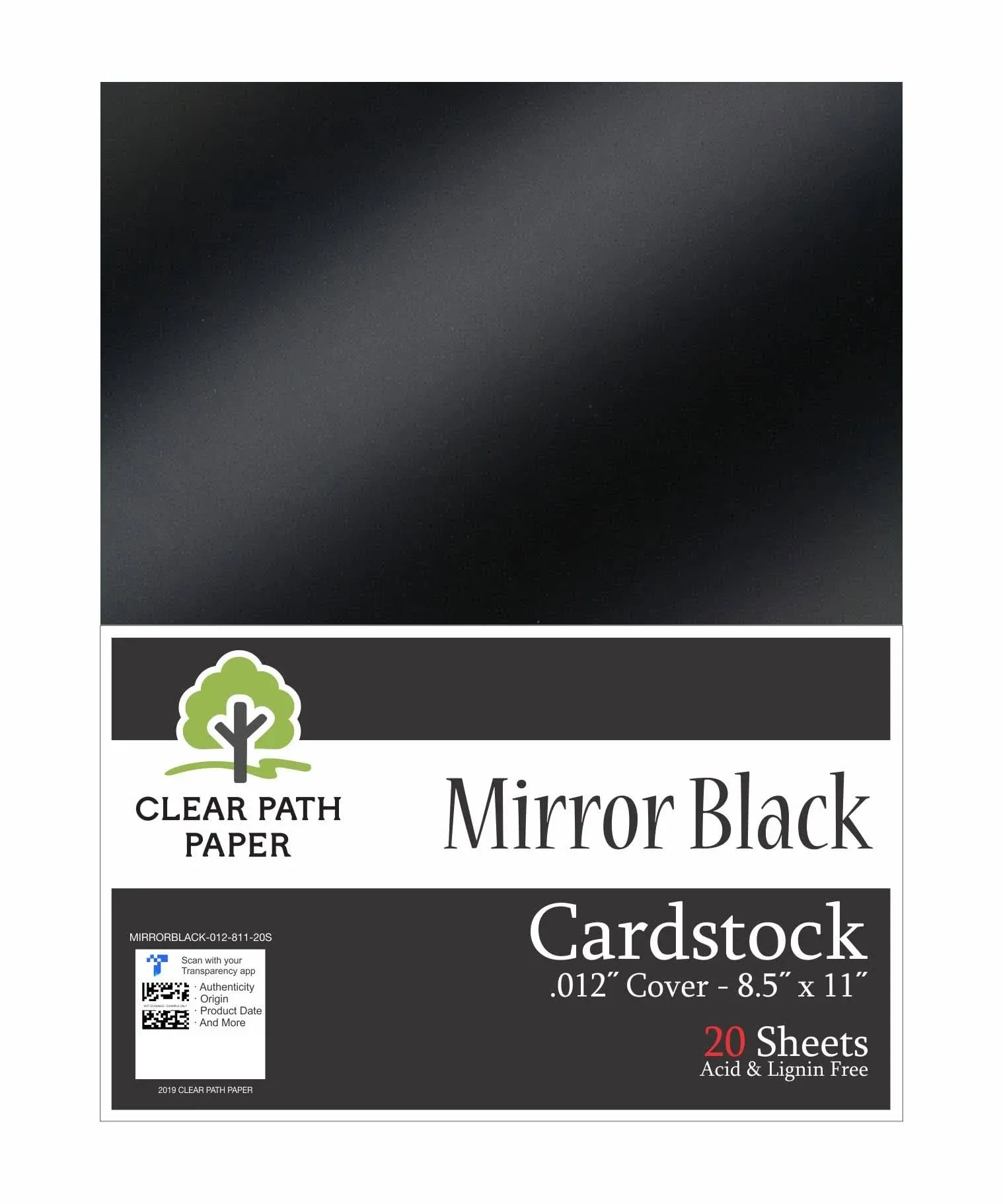 Mirror Black Cardstock - 8.5 x 11 inch - .012  Thick - 20 Sheets - Clear Path Paper