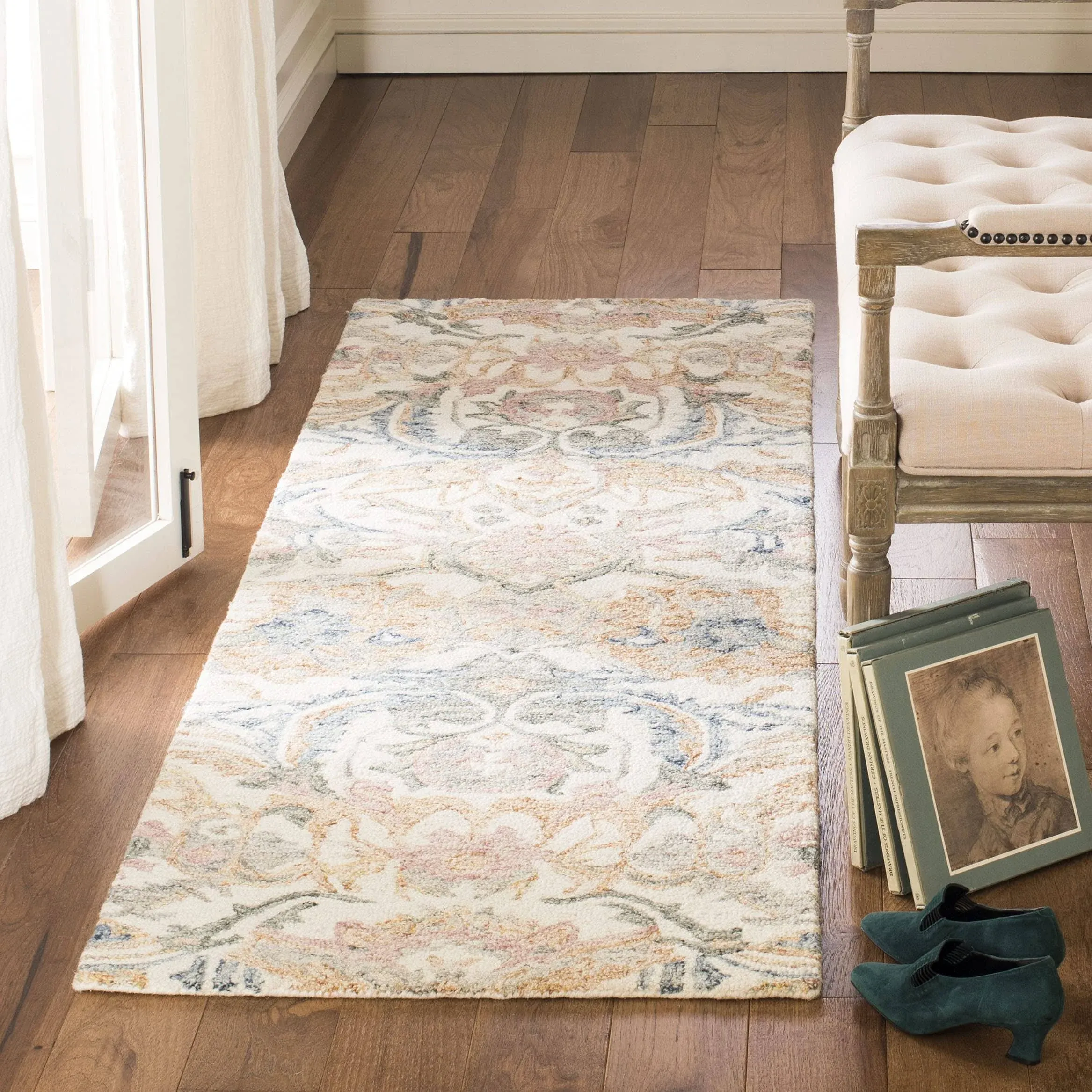 Safavieh Micro-Loop MLP901M 2'3" x 7'0" Runner Ivory / Blue Area Rug