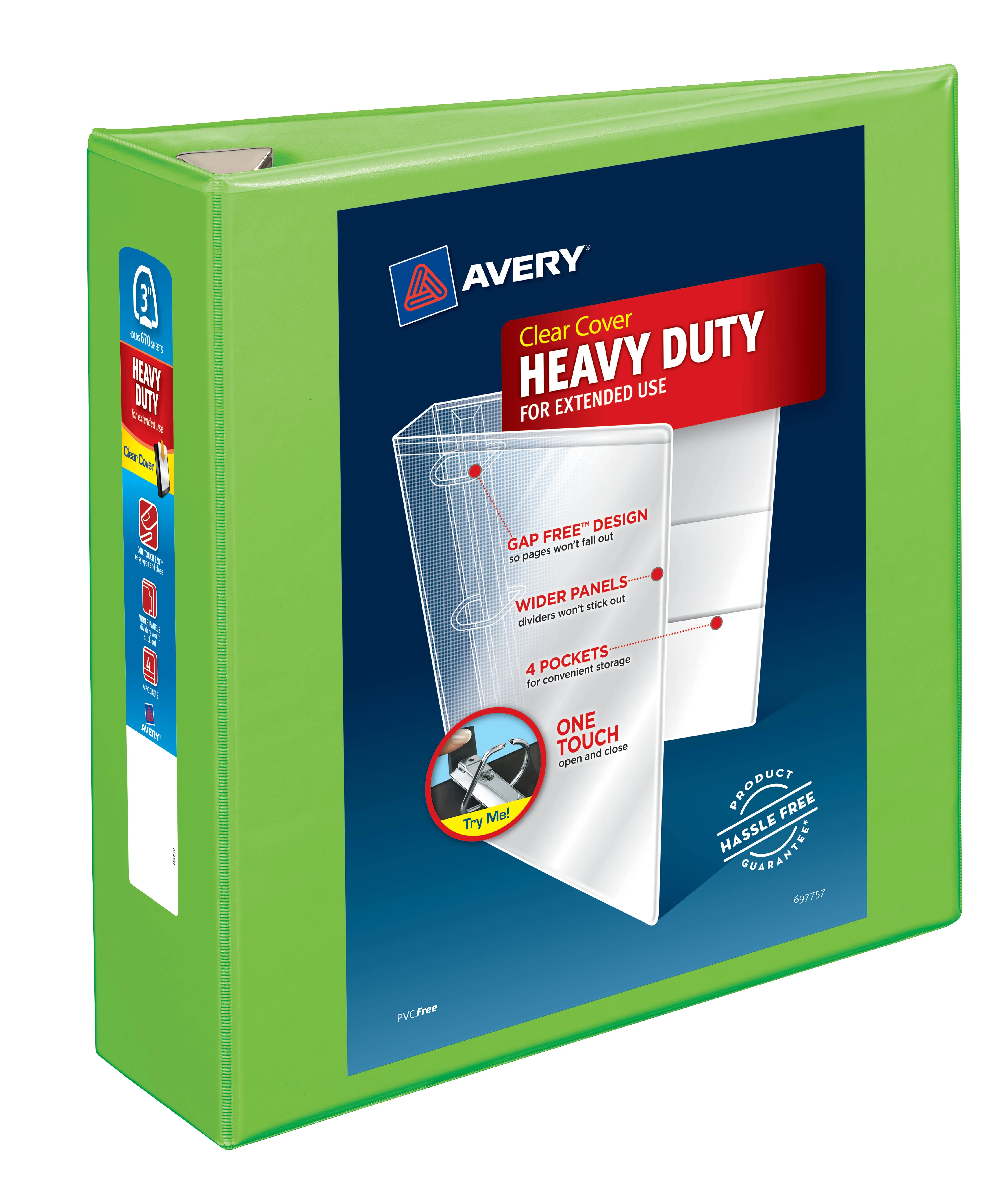 Avery 3" Heavy-Duty View Binder with Locking One Touch EZD Rings, Chartreuse