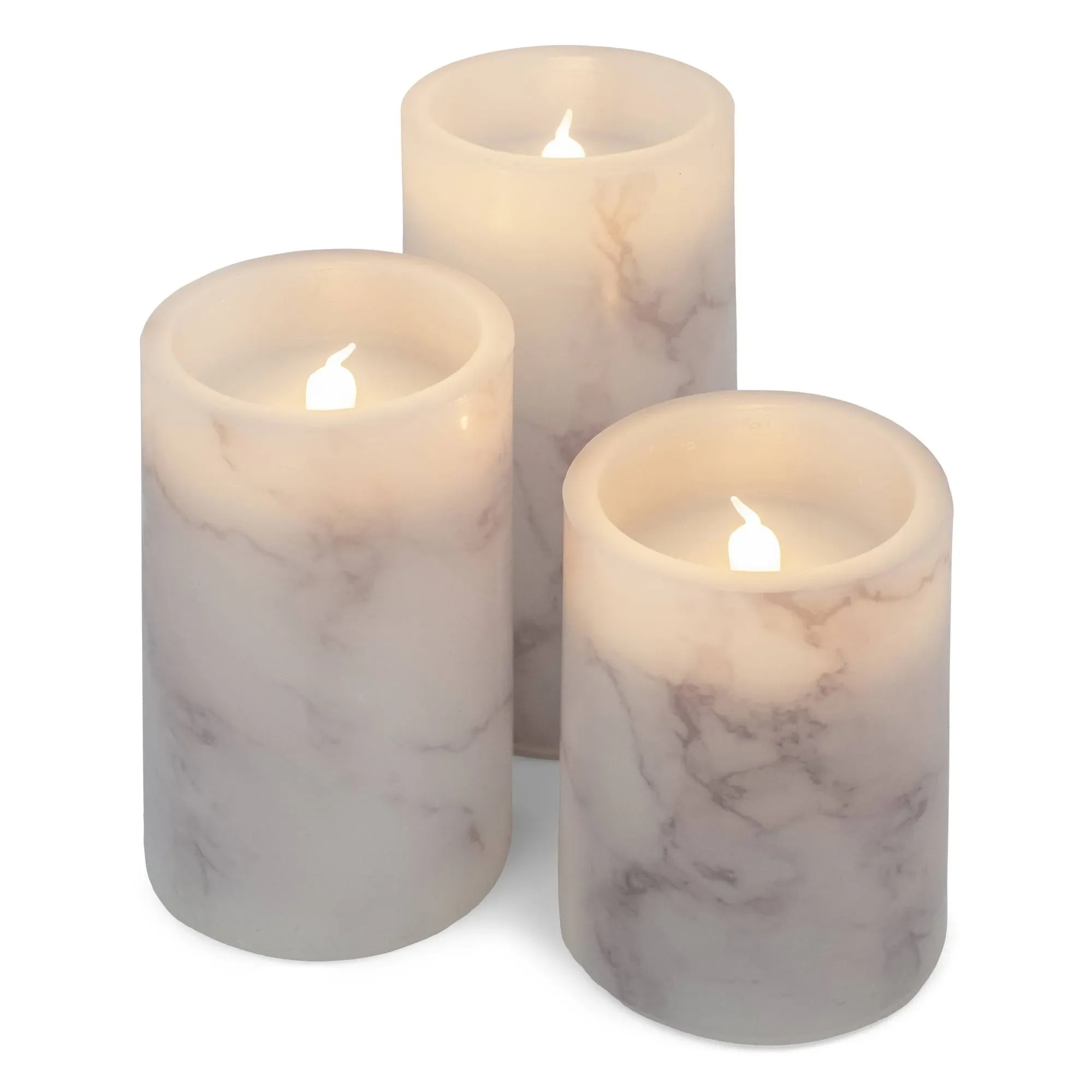 Elanze Designs Marbled White and Grey 6 inch Wax Flameless Candles Set of 3