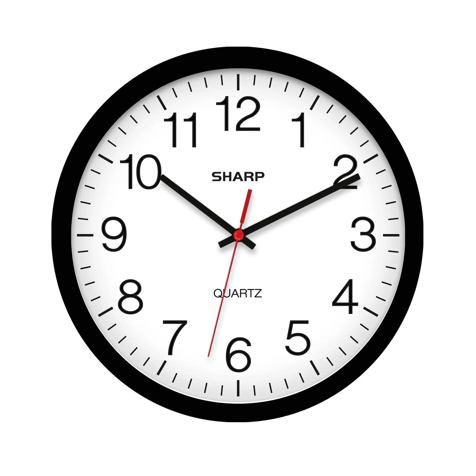 SHARP Wall Clock – Silver/Chrome, Silent Non Ticking 10 Inch Quality Quartz Battery Operated Round Easy to Read Home/Kitchen/Office/Classroom/School Clocks, Sweep Movement