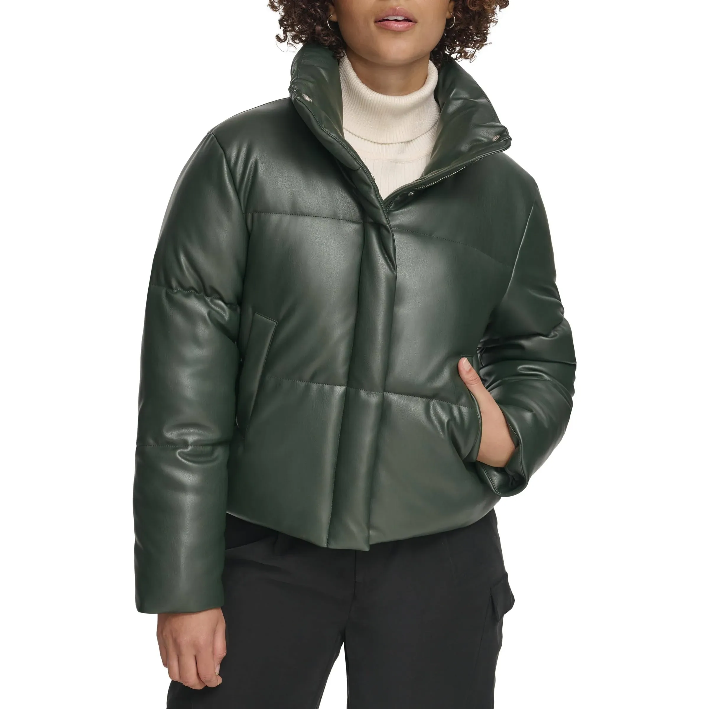 Levi's Women's Faux Leather Quilted Puffer Jacket, Large