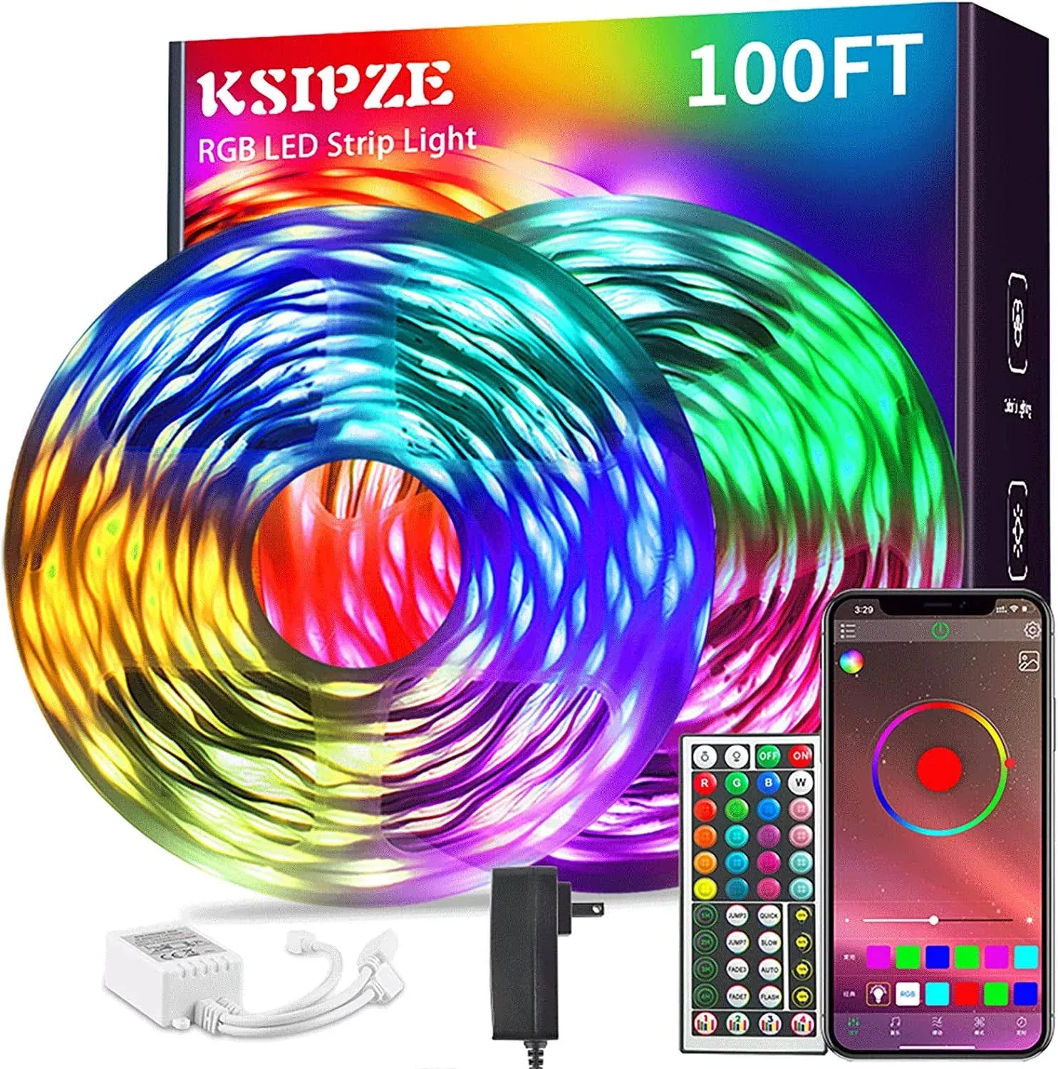 100Ft Led Strip Lights RGB Music Sync Color Changing,Bluet<wbr/>ooth Led Lights with S