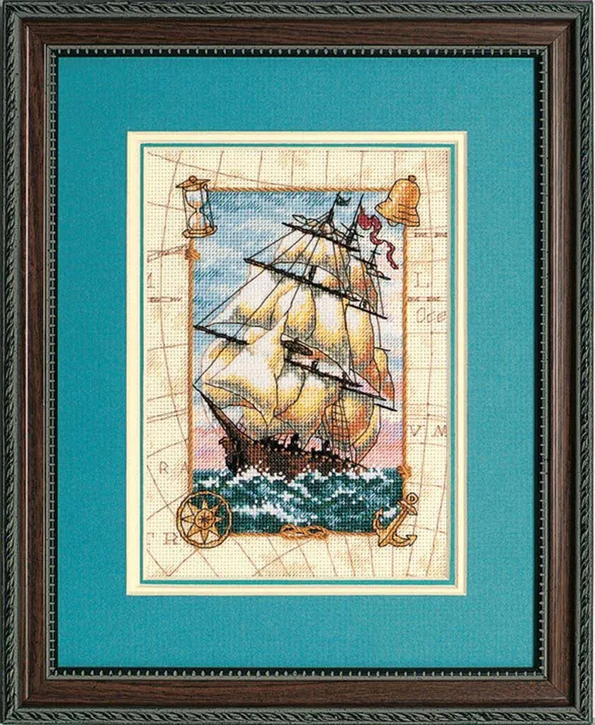 Dimensions 6847 Gold Collection Counted Cross Stitch Kit, Voyage At Sea, 18 Count Ivory Aida, 5'' x 7''