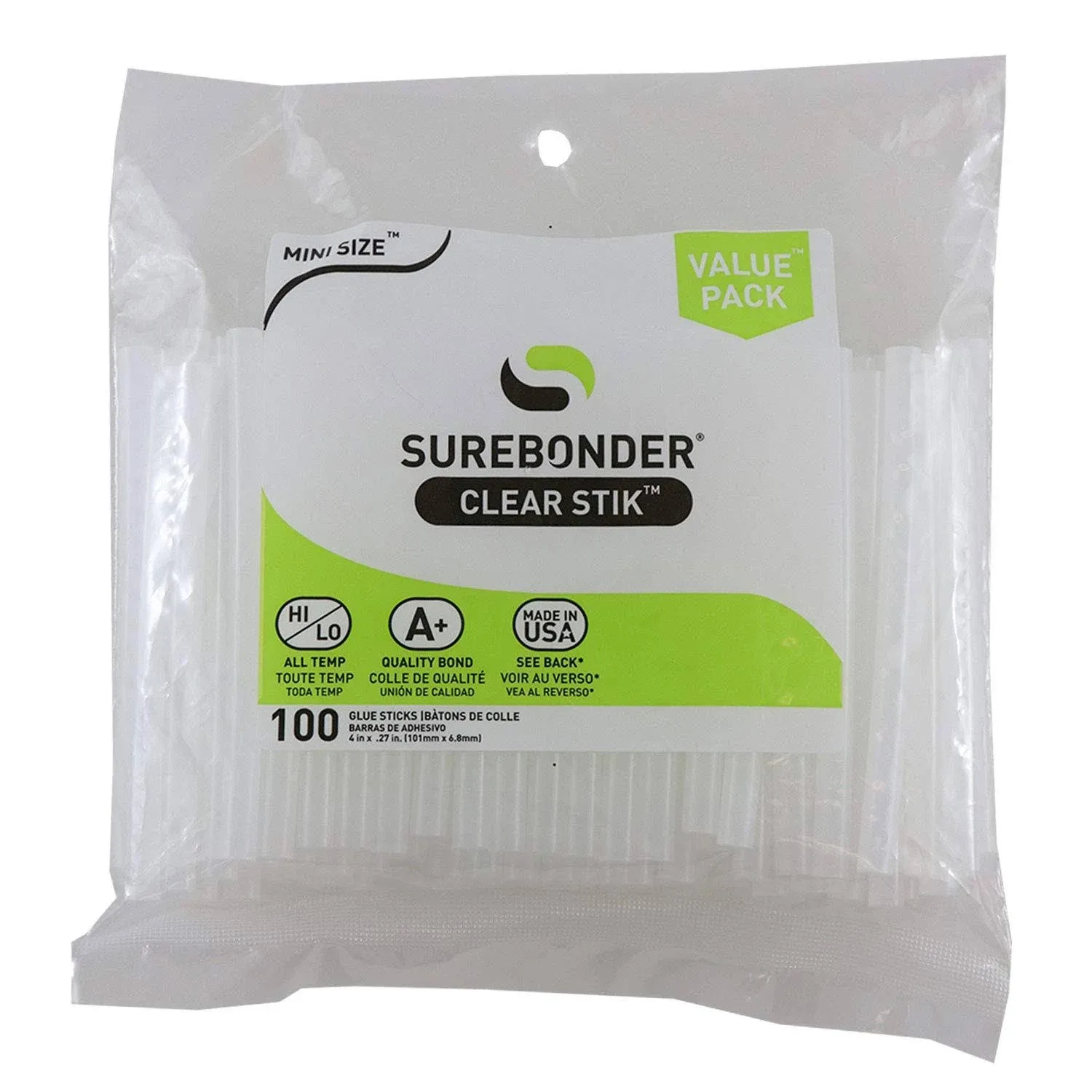 Surebonder Mini Size 4&#034; Clear Hot Glue Stick, Dual Temperature, Pack of 100