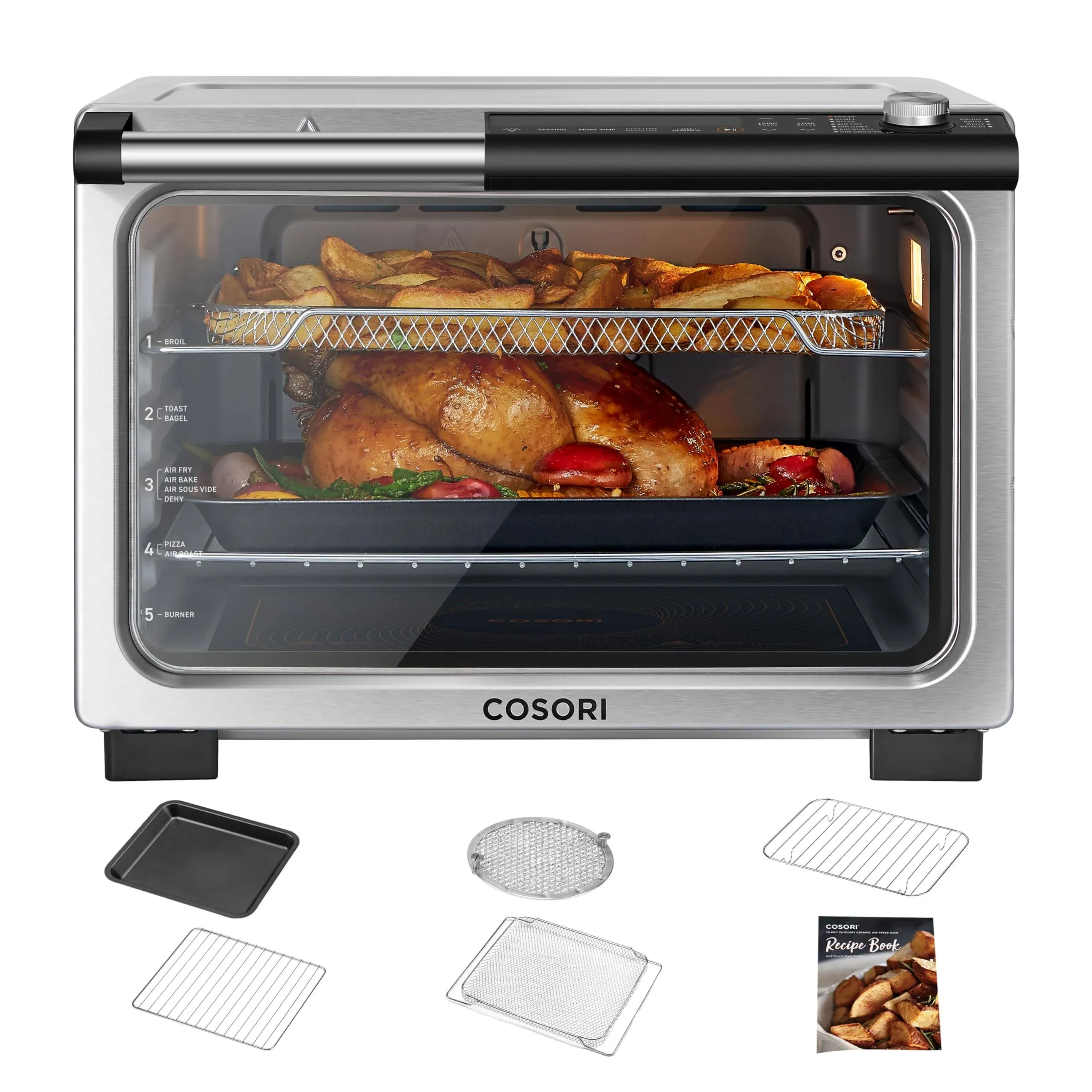 Cosori 11-in-1 26-Quart Ceramic Toaster Oven Air Fryer Combo, Flat-Sealed Heating ...