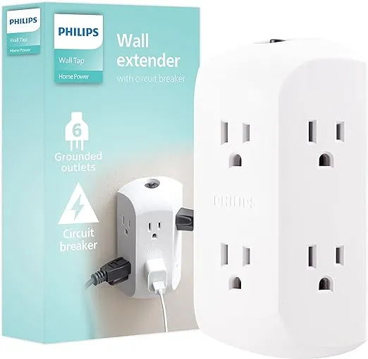 Philips 6-Outlet Wall Tap with Resettable Circuit Breaker White