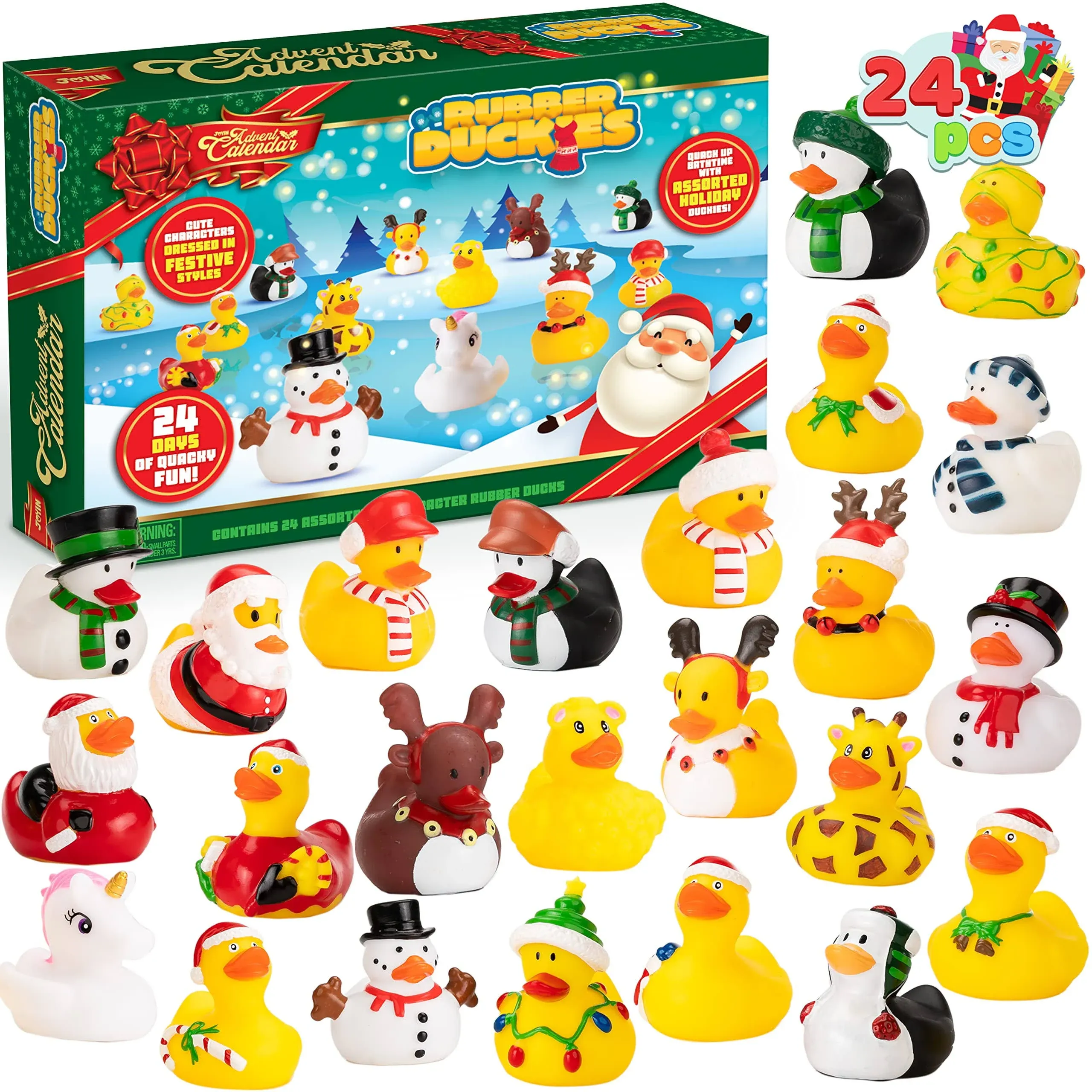 JOYIN 2024 Christmas Advent Calendar Ducks, 24 Days Christmas Countdown Rubber Ducks for Boys Girls Toddlers Kids, Christmas Party Favor Gifts, Rubber Ducky Bath Toys, Kids Xmas Fun Ducks