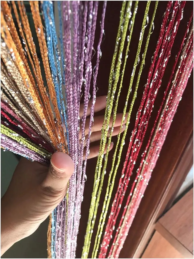 1x2 M Door String Curtain Rare Flat Thread Fringe Panel Room Divider Cute Strip Tassel for Wedding Coffee House Restaurant Parts (Multicolor)