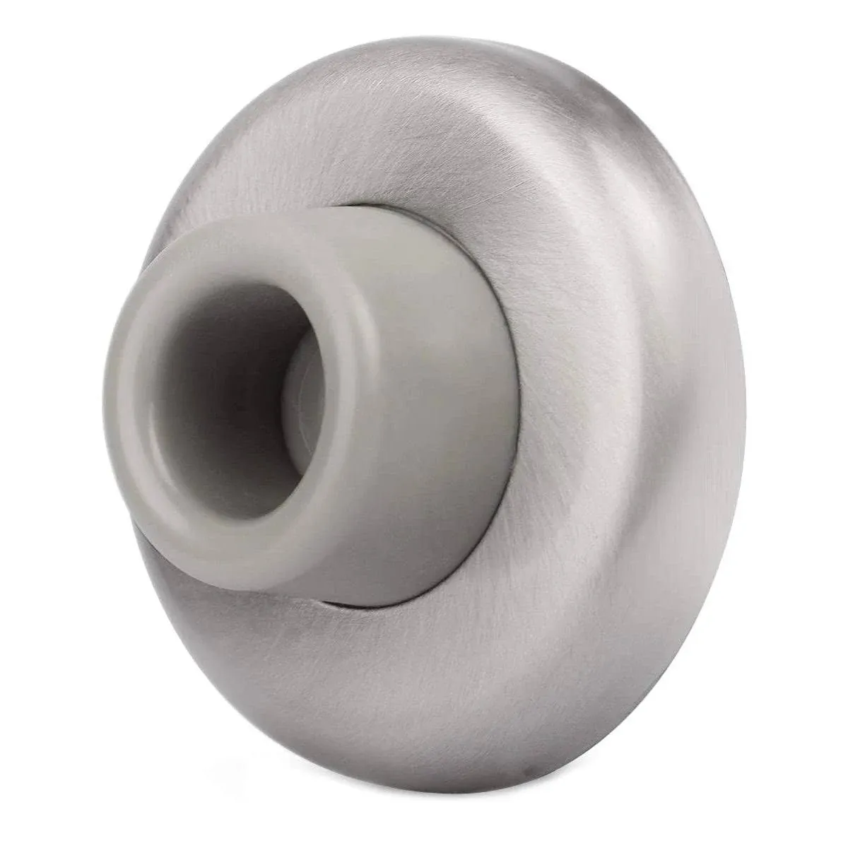 Concave Wall Door Bumper Stop Brushed Satin Nickel – 2-1/2” Outside Diameter Stainless Steel Cover with 1-1/8” Gray Rubber Bumper – Easy to Install with Screw