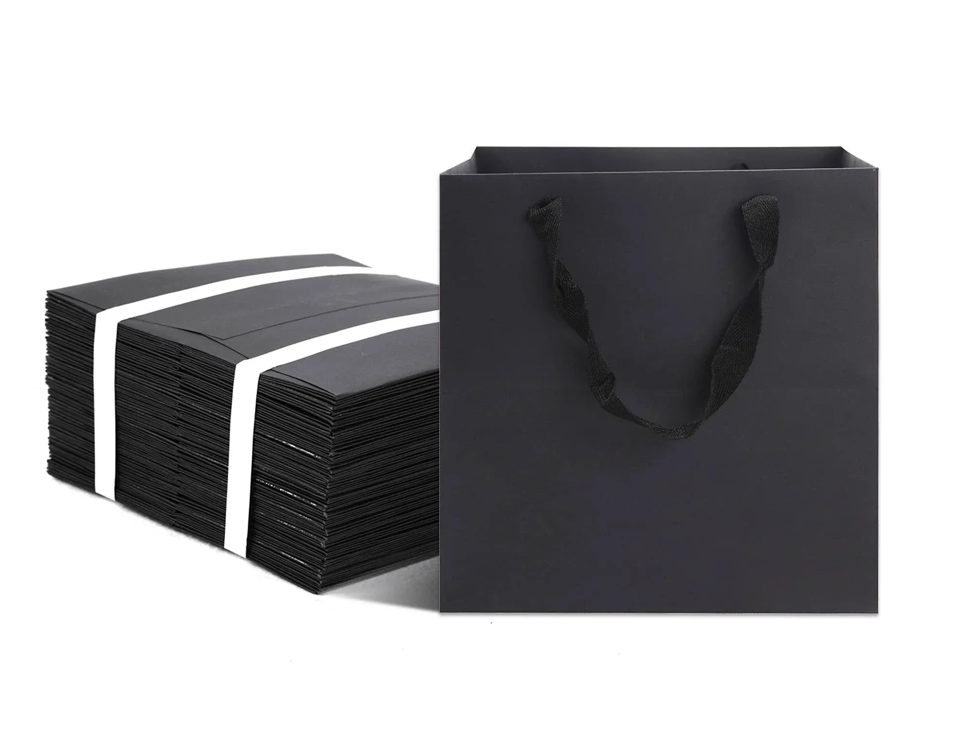 HUAPRINT Black Paper Bags with Handles,Gift Bags Bulk 12 Pack,8X8X8Inch Square ...