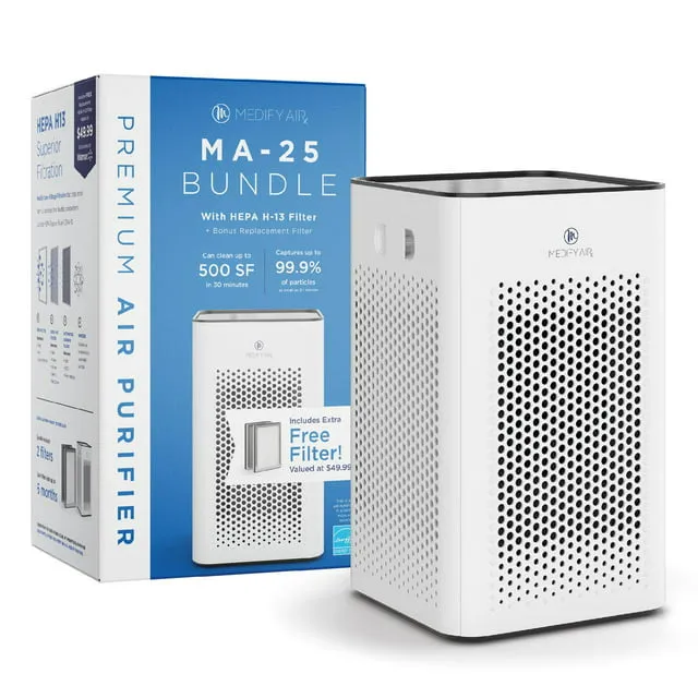 Medify Air MA-25 Air Purifier with H13 True HEPA Filter | 500 sq ft Coverage | for Allergens, Wildfire Smoke, Dust, Odors, Pollen, Pet Dander | Quiet 99.7% Removal to 0.1 Microns | White, 1-Pack