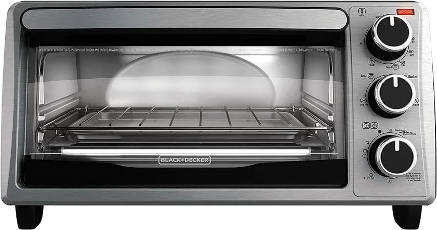 BLACK+DECKER 4-Slice Toaster Oven, Even Toast Technology, Fits a 9" Pizza, Black