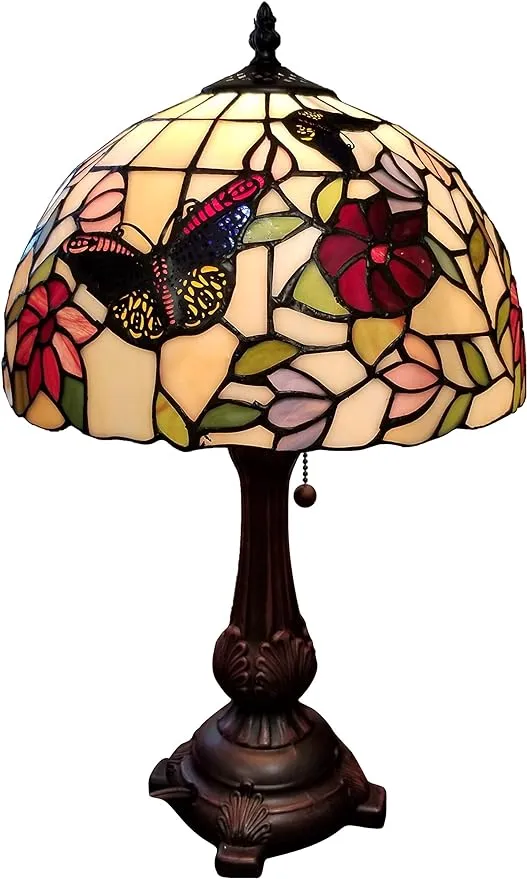 Amora Lighting Table Lamp 16&#034;x24&#034; Bronze w/ Stained Glass Floral/Butterf<wbr/>ly Shade