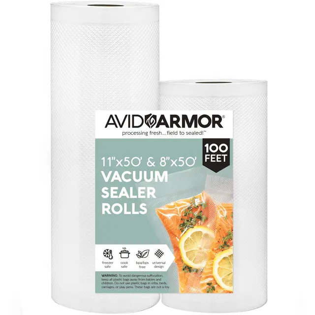 Avid Armor - Vacuum Sealer Rolls Combo Set, With 2 Vac Seal Bags for Food (11 inches x 50 ft and 8 inches x 50 ft), Non-BPA Vacuum Sealer Bags, Freezer Vacuum Sealer Bags, Sous Vide Bags Vacuum Sealer