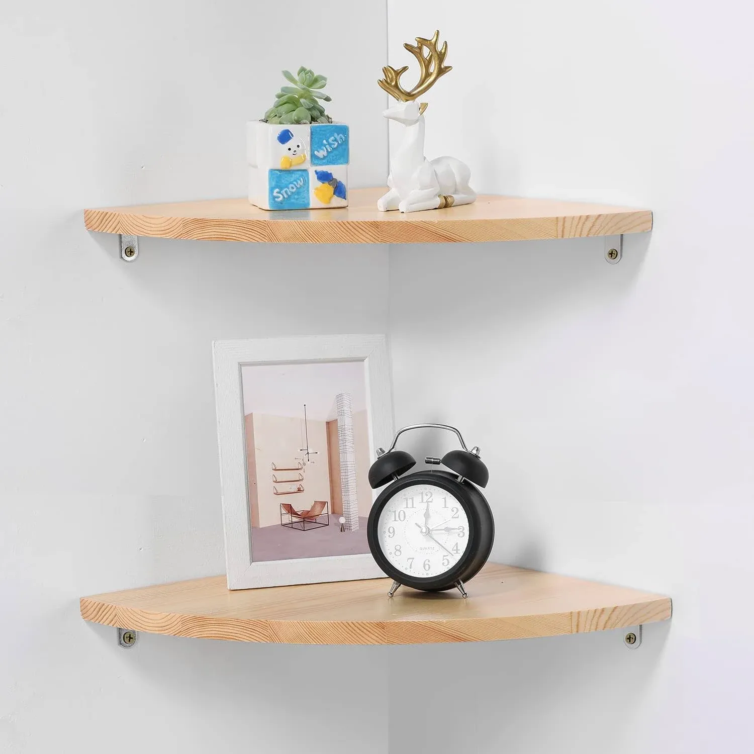 JORIKCHUO 10 inch Corner Wall Shelf Set of 2 Solid Wood Corner Floating Shelv...