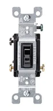 Leviton 1453-2E 15 Amp, 120 Volt, Toggle Framed 3-Way AC Quiet Switch, Residential Grade, Grounding, Quickwire Push-In & Side Wired, Black