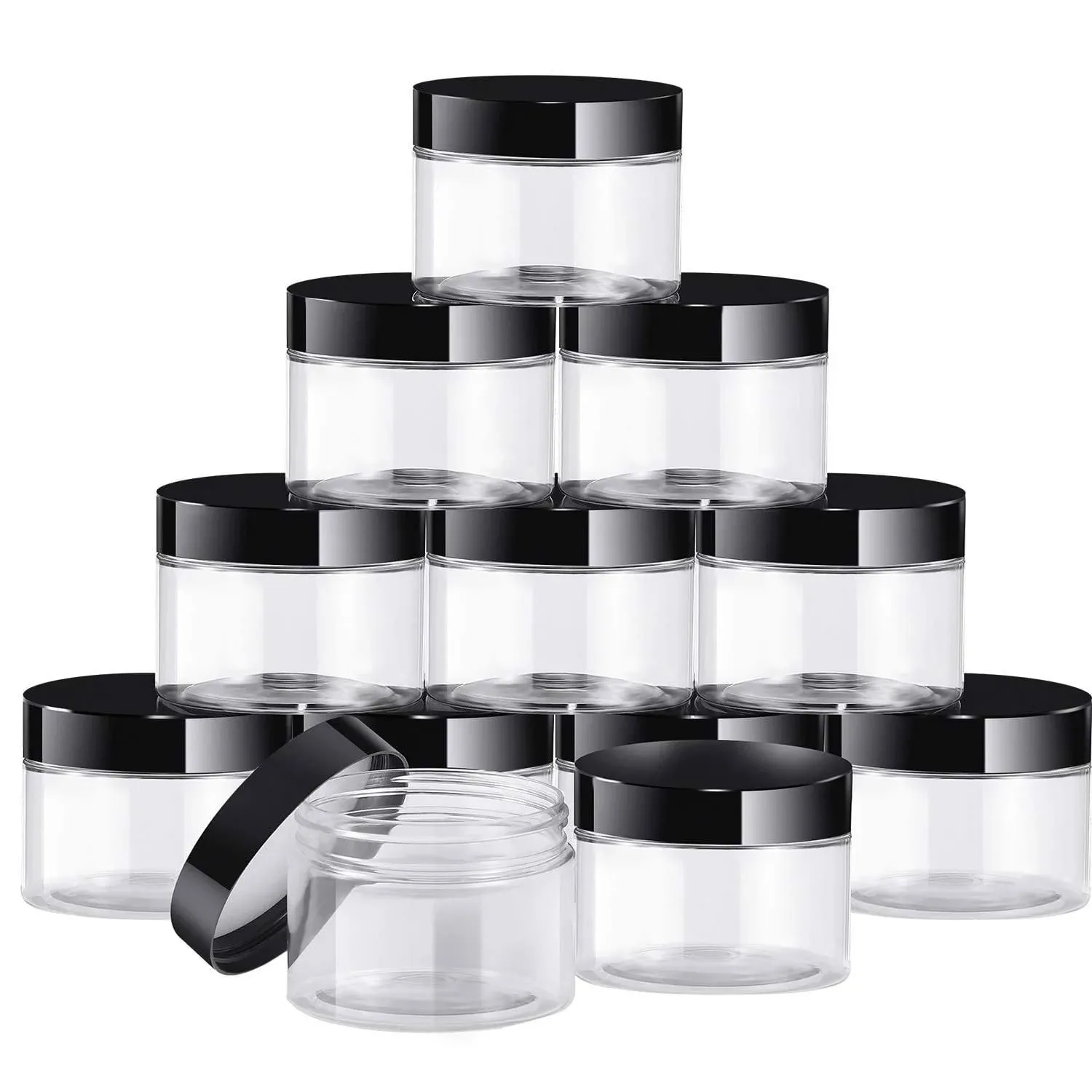 12 Pack Small Plastic Containers with Lids Clear Plastic Favor Storage Jars Wide Mouth for Beauty Products (1 Ounce, Black)