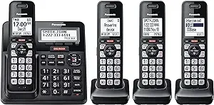 Panasonic Cordless Phone with Advanced Call Block, One-Ring Scam Alert, and 2-Way Recording with Answering Machine, 4 Handsets - KX-TGF944B (Black)