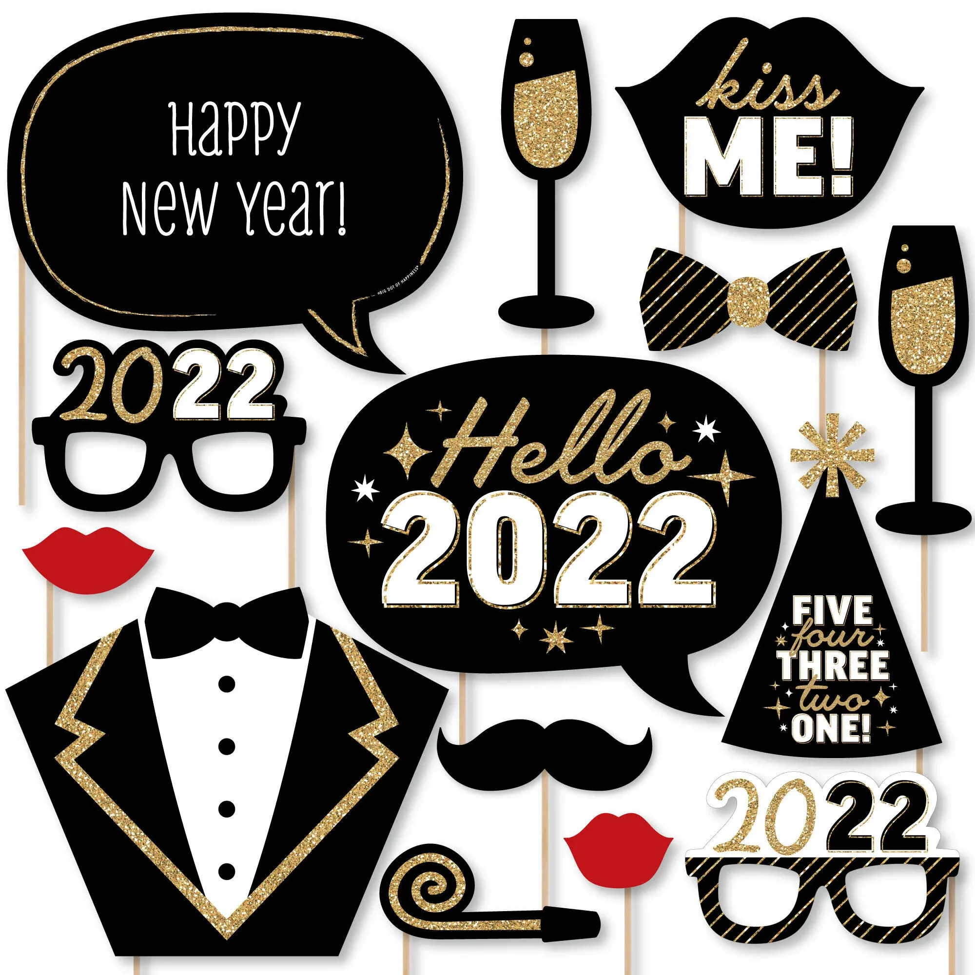 Hello New Year - 2024 NYE Party Photo Booth Props Kit - 20 Count