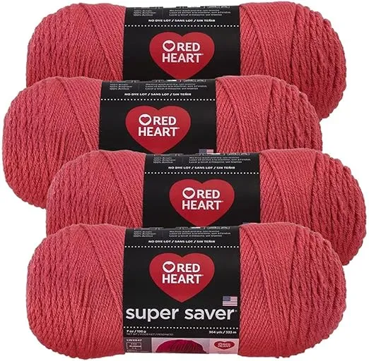 Red Heart Super Saver Yarn (4-Pack of 7oz Skeins) (Flamingo)