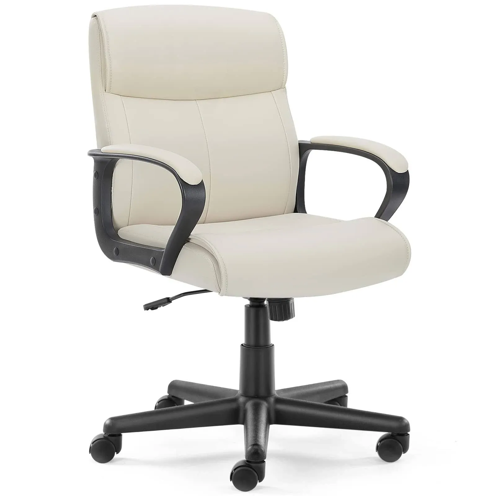 OLIXIS Executive Office Chair with Padded Armrests Adjustable Height, 360-Degree Swivel, Lumbar Support, PU Leather, White