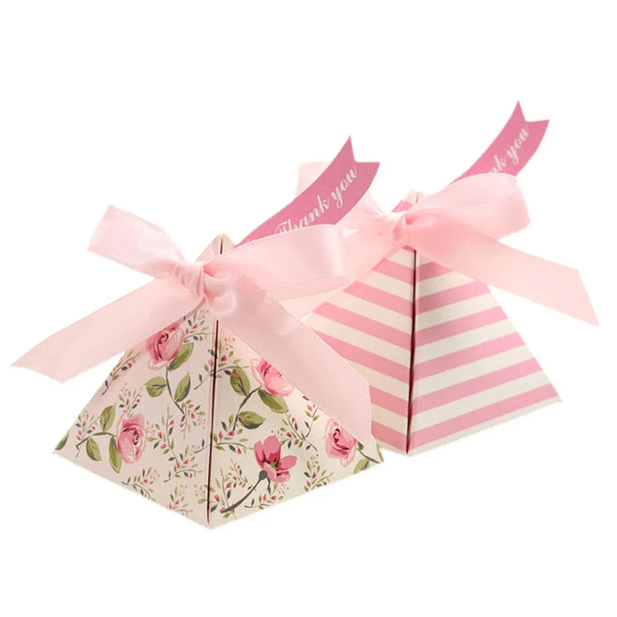 25 Pack Triangle Wedding Gift Boxes Double-sided Printing Flower Paper Candy ...