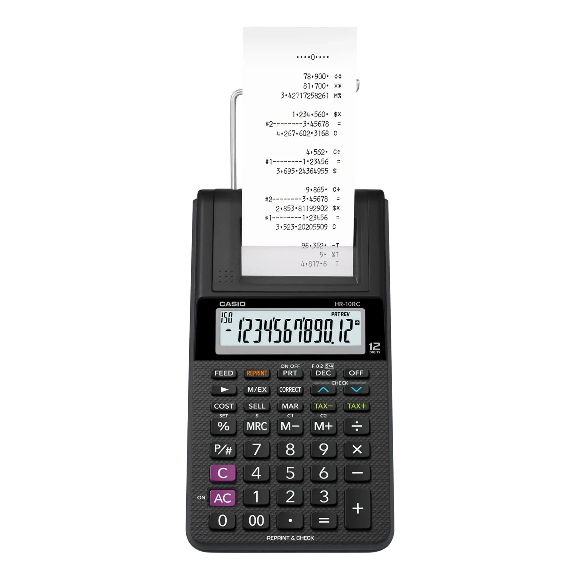 Casio HR-10RC Handheld Portable Printing Calculator, Black Print, 1.6 Lines/Sec