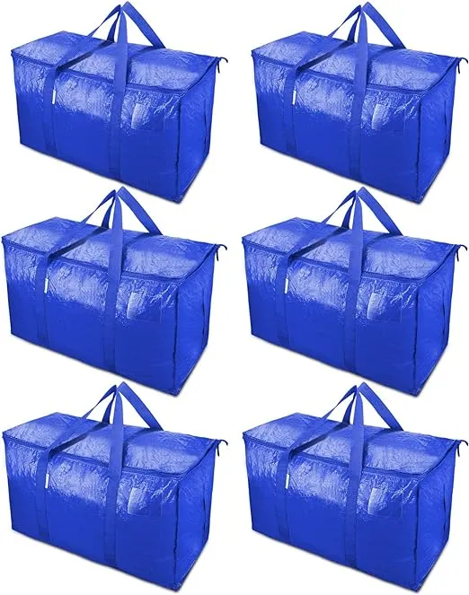 TICONN 6 Pack Extra Large Moving Bags with Zippers & Carrying Handles, Heavy-Duty Storage Tote for Space Saving Moving Storage