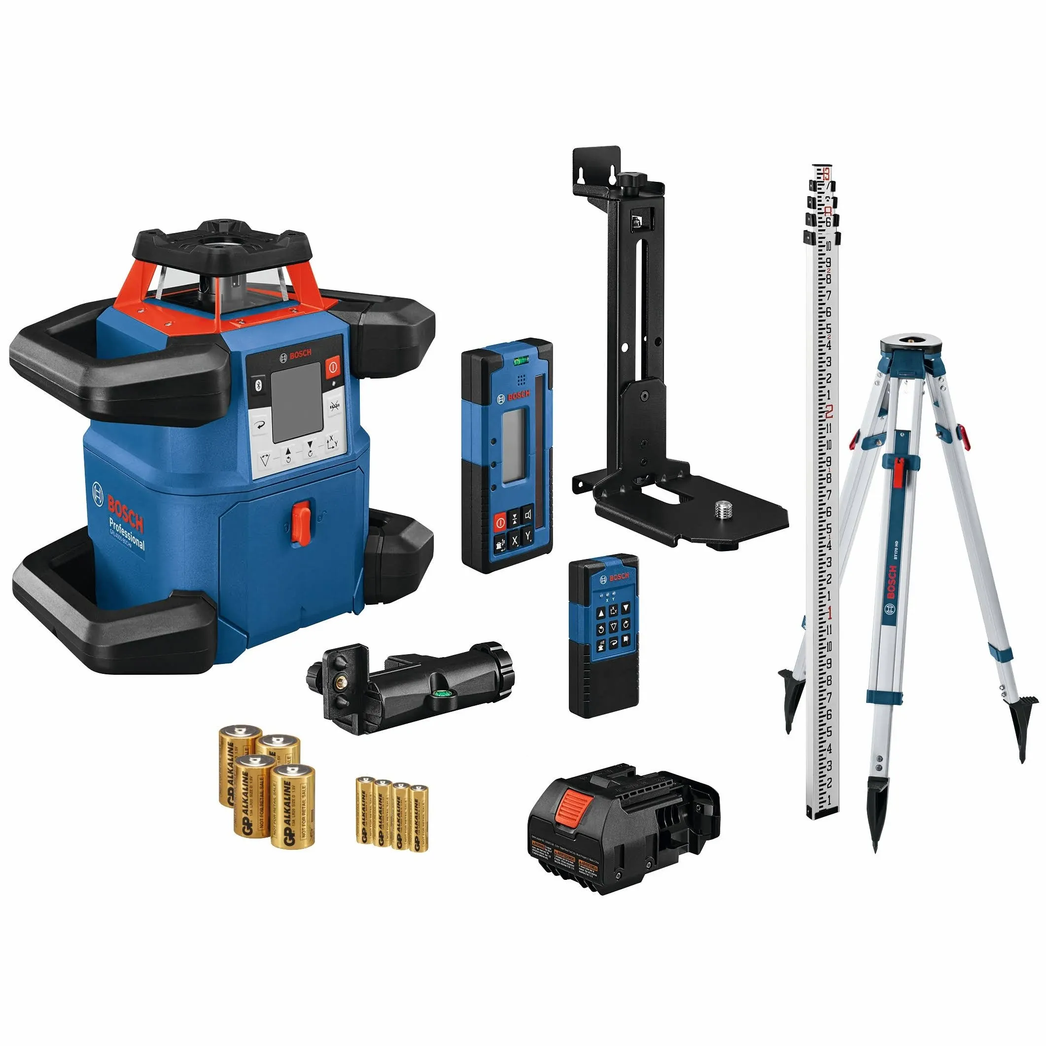 BOSCH GRL4000-80CHVK-S REVOLVE 18V Connected Self-Leveling Horizontal/Vertical Rotary Laser Kit, Includes Tripod, Grade Rod, Receiver, Battery Adapter, 4 D Batteries, Carrying Case, &amp; Accessories