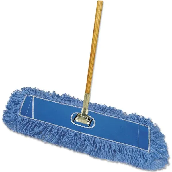 Dry Mopping Kit, 36 x 5 Blue Blended Synthetic Head, 60" Natural Wood/Metal Handle