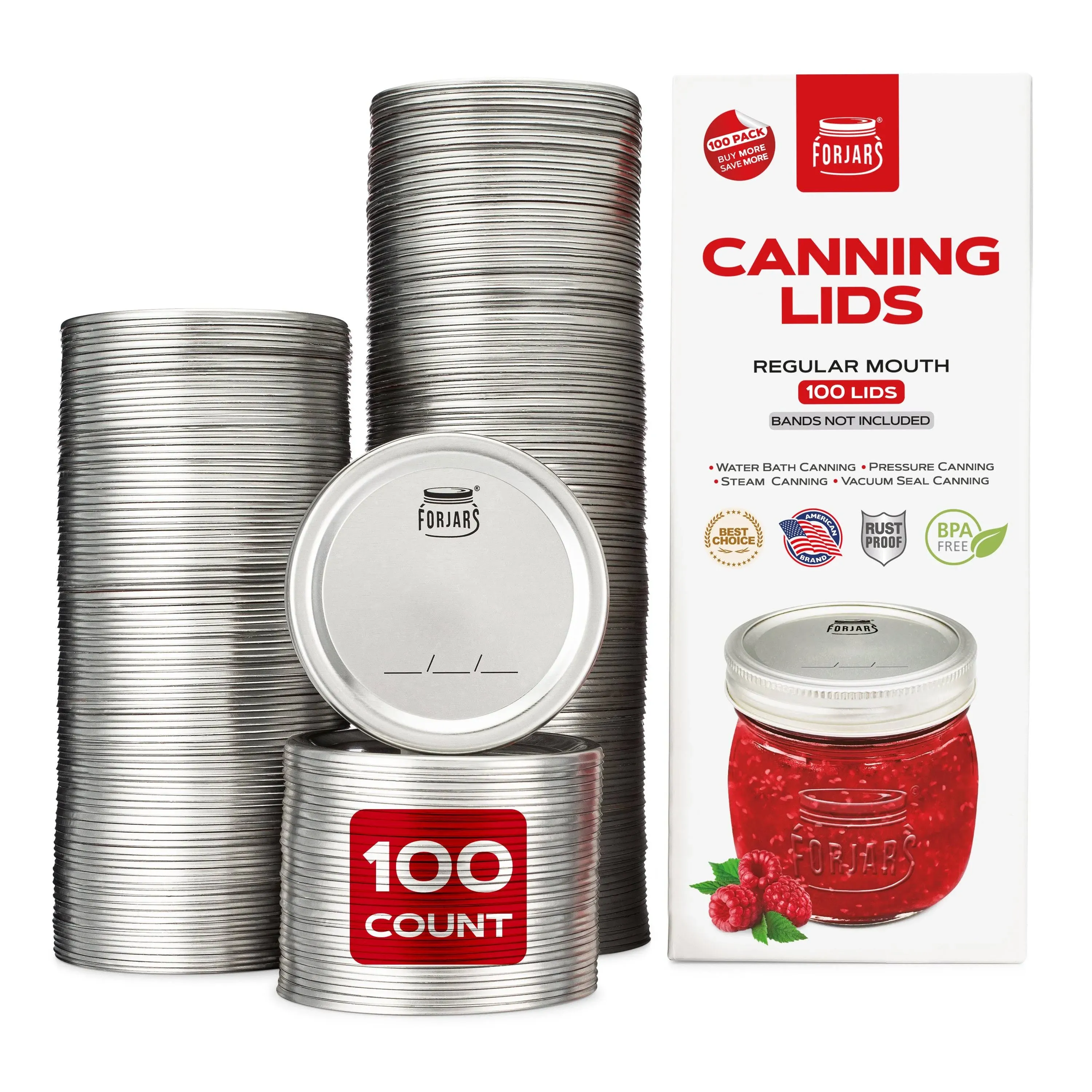 Forjars - 100 Regular Mouth Canning Lids