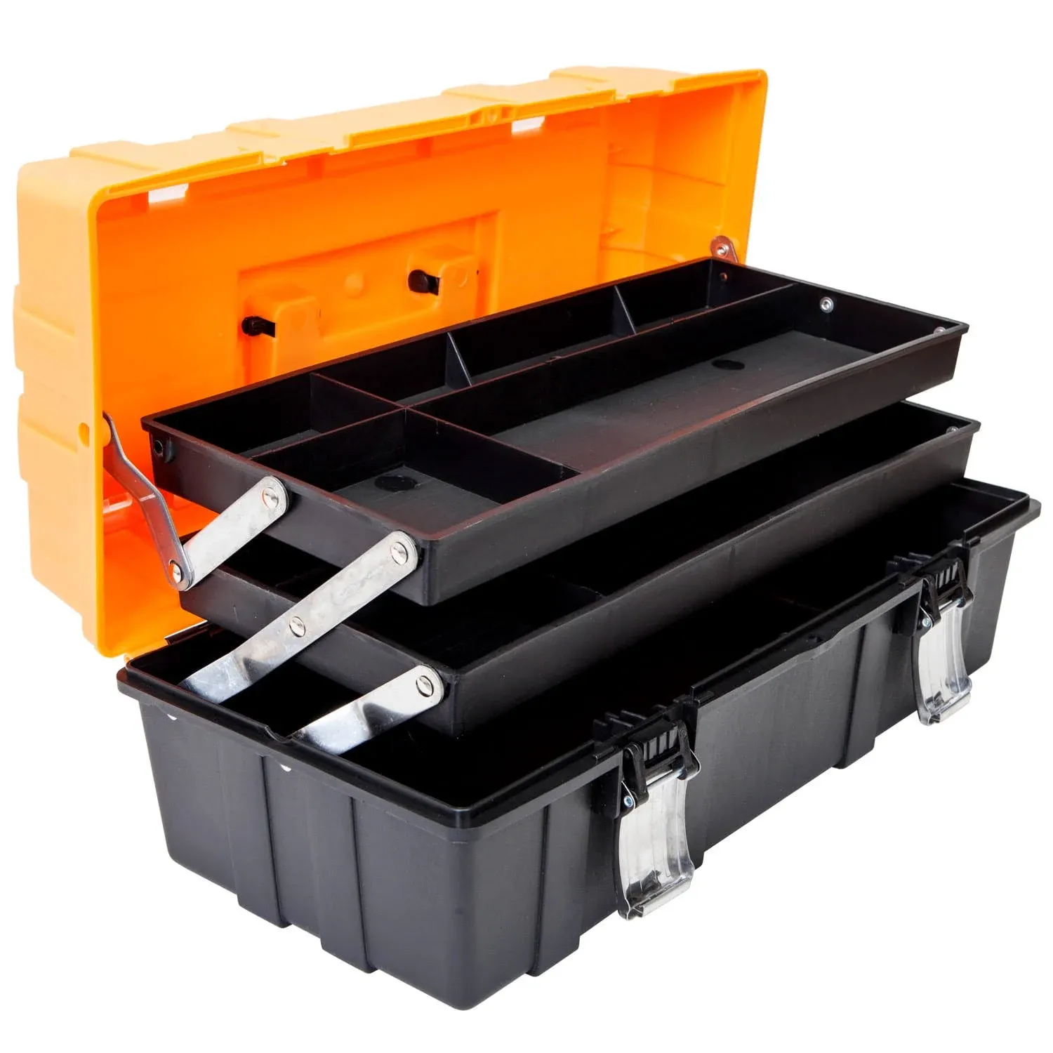 Torin 17-Inch Plastic Tool Box,3-Tiers Multi-Function Storage Portable Toolbox Organizer, Black/Orange ATRJH-3430T