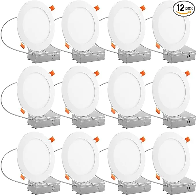 12 Pack 6 Inch 5CCT LED Recessed Ceiling Light with Junction Box, 12W 100W Eqv Recessed Lighting, 2700K/3000K/3500K/4000K/5000K Selectable, Dimmable LED Can Lights, 1050LM High Brightness