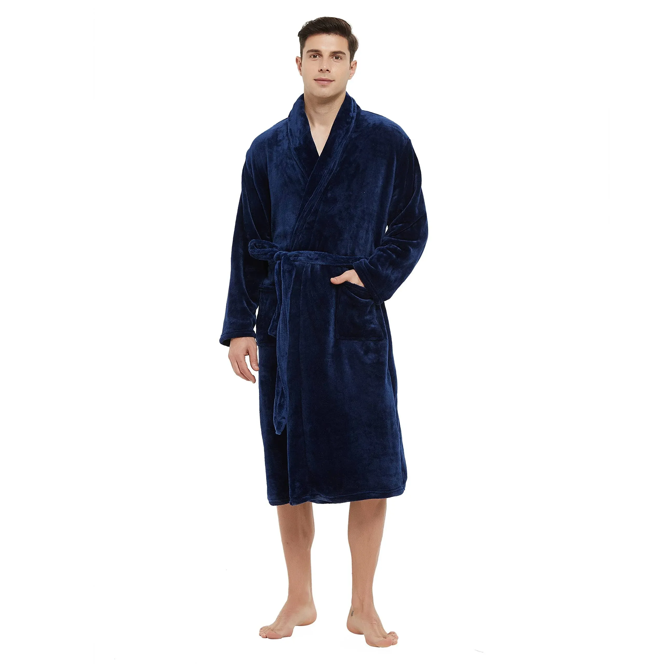 U2SKIIN Mens Fleece Robe Plush Collar Shawl Bathrobe