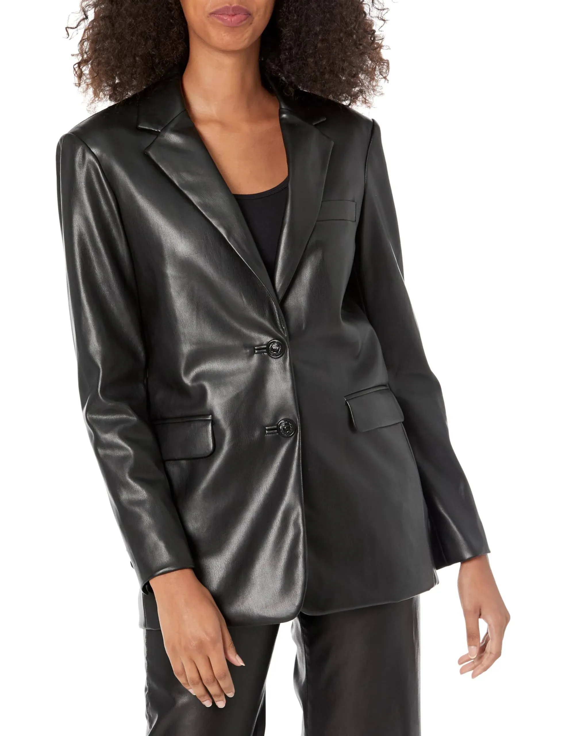 Faux Leather Blazer In Black