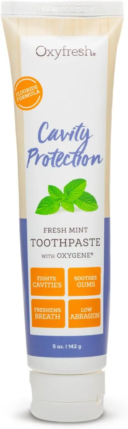 Oxyfresh Premium Cavity Protection – Fresh Mint Fluoride Toothpaste – Low Abrasion Anticavity Toothpaste for Sensitive Teeth – Remineralizing Enamel Repair to Prevent Tartar & Cavities | 5oz