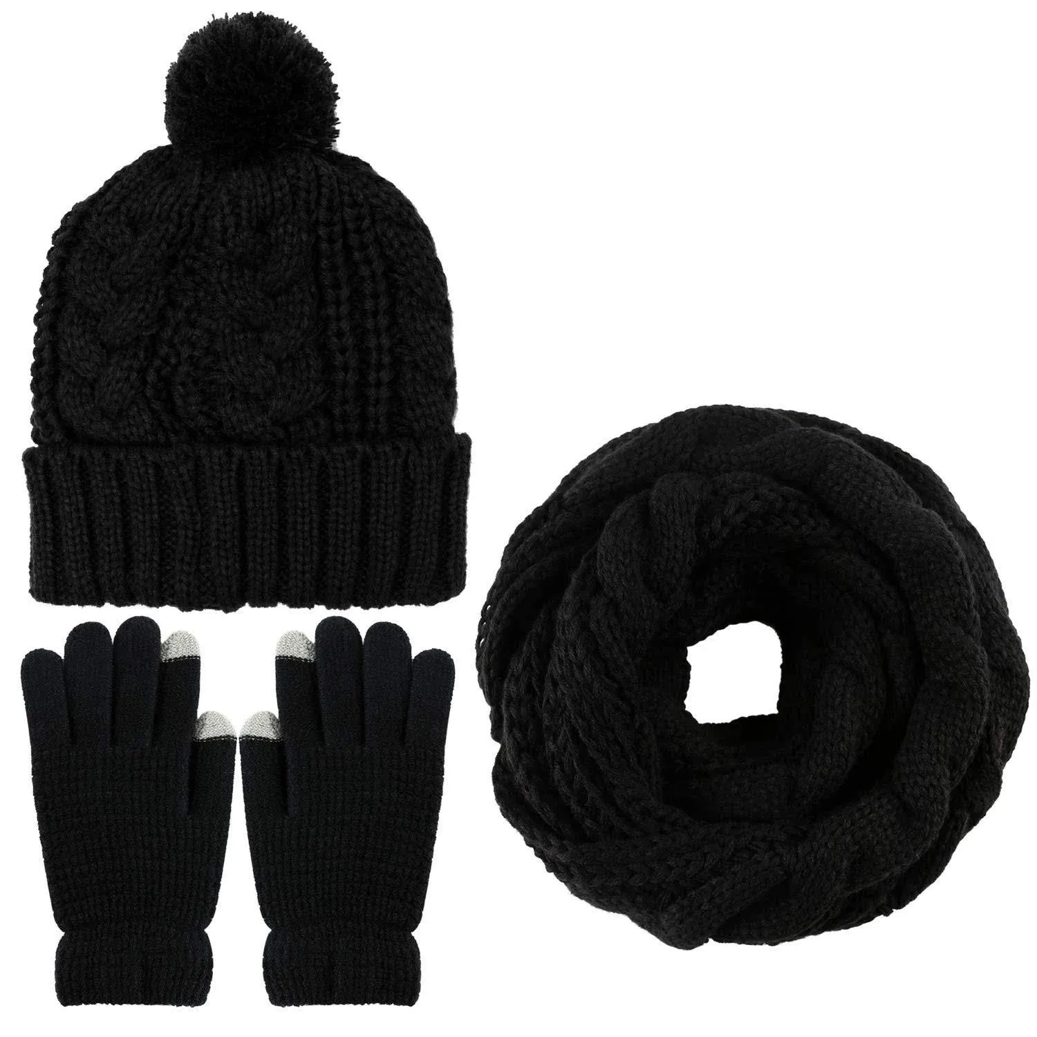 Aneco Winter Warm Knitted Sets Buffalo Plaid Scarf Beanie Hat Touch Screen Gloves and Winter Ear Warmer Set for Men or Women