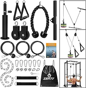 SERTT Weight Cable Pulley System Gym, Upgraded Cable Pulley Attachments for Gym LAT Pull Down, Biceps Curl, Tricep, Arm Workouts - Weight Pulley System Home Gym Add On Equipment