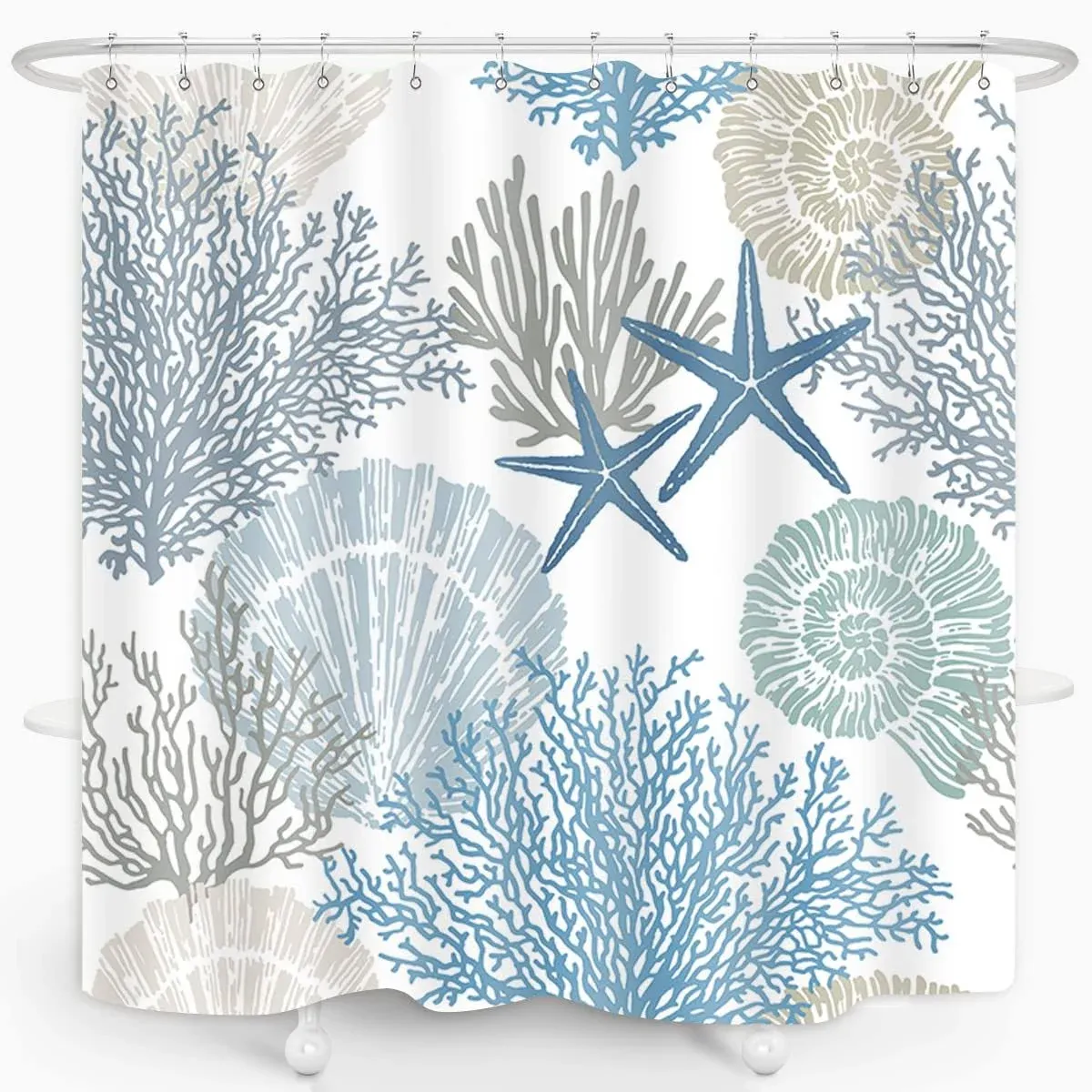 ZXMBF Nautical Seashell Shower Curtains Starfish Coral Beach Coastal Bath Curtain ...