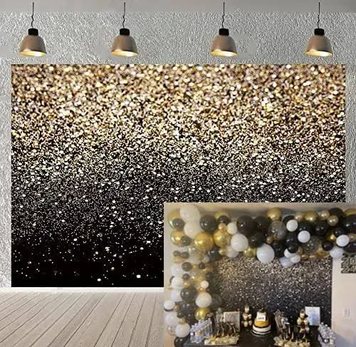 2024 Happy New Year Backdrop Black Gold Birthday Party Glitter Photography Ba...